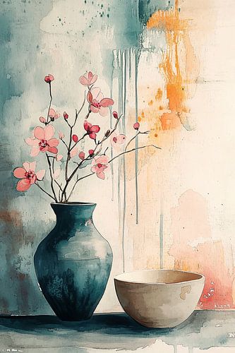 Turquoise vaas in aquarel no.8