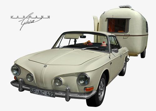 VW Karmann-Ghia (Type 34) with Fathi caravan (original colour)