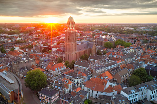 Zwolle Peperbus seen from above during a summer sunrise