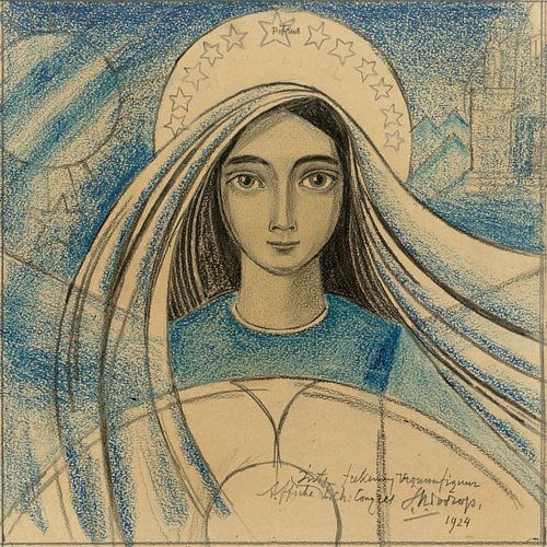 Detailontwerp van een vrouwenhoofd, Jan Toorop