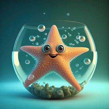 Une étoile de mer heureuse dans un bocal à poissons sur Anne Loos