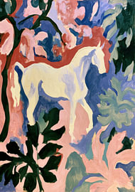 Illustration eines weißen Pferdes in abstrakter Flora von Niklas Maximilian