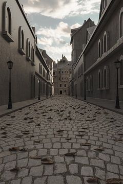 View of old town with cobblestone street by Besa Art