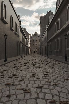 Vue de la vieille ville avec rue pavée sur Besa Art