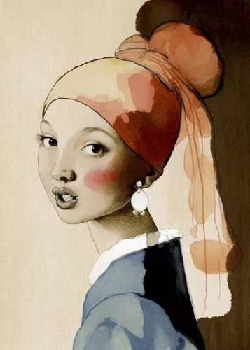 Modern Girl with a Pearl Earring, illustriert.