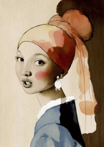Modern Girl with a Pearl Earring, illustriert. von Studio Allee
