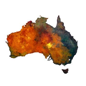 Australië | Landkaart in aquarel | Ook als wandcirkel van Wereldkaarten.Shop