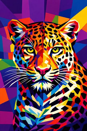 Pop art léopard coloré – Décoration murale géométrique audacieuse représentant un grand félin