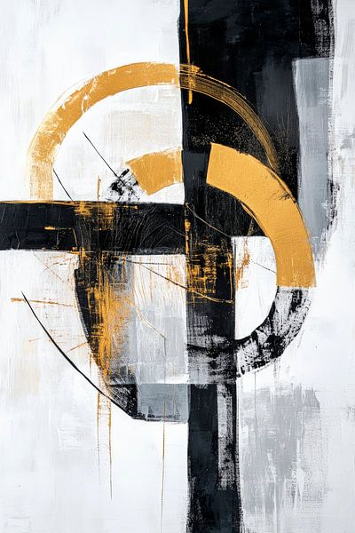 Abstract black and white composition with gold by Poster Art Shop