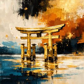 Golden Shinto Gate – Abstracte torii bij zonsondergang van ButterflyPix