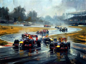 Les voitures de F1 à Suzuka sous la pluie