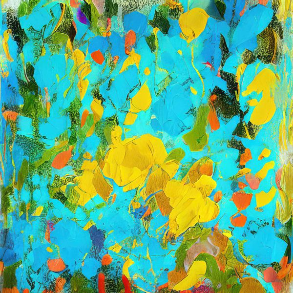 Peinture abstraite avec fantaisie florale par Johan de Jong