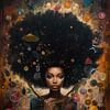 Portrait of a woman with an afro hairstyle by Digitale Schilderijen
