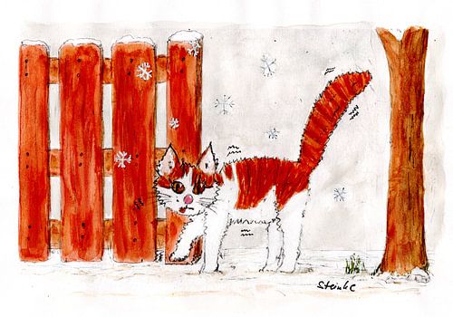 Kater Wortel in de sneeuw