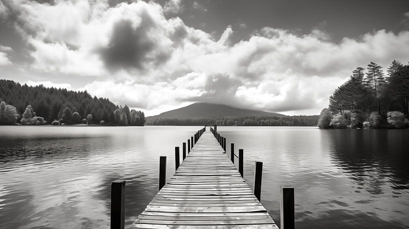 Steg an einem See in Schwarz und Weiß von Animaflora PicsStock
