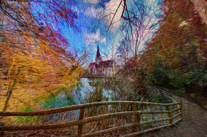 Digitale Malerei : Der Blautopf mit Ansicht auf die Klosterkirche