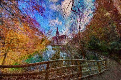 Digitaal schilderij : De Blautopf met zicht op de kloosterkerk