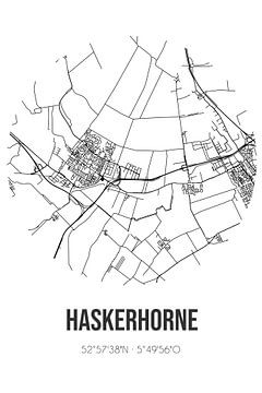 Haskerhorne (Fryslan) | Landkaart | Zwart-wit van MijnStadsPoster