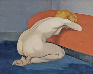 Félix Vallotton - Nackte Frau kniet vor einer roten Couch (1915)