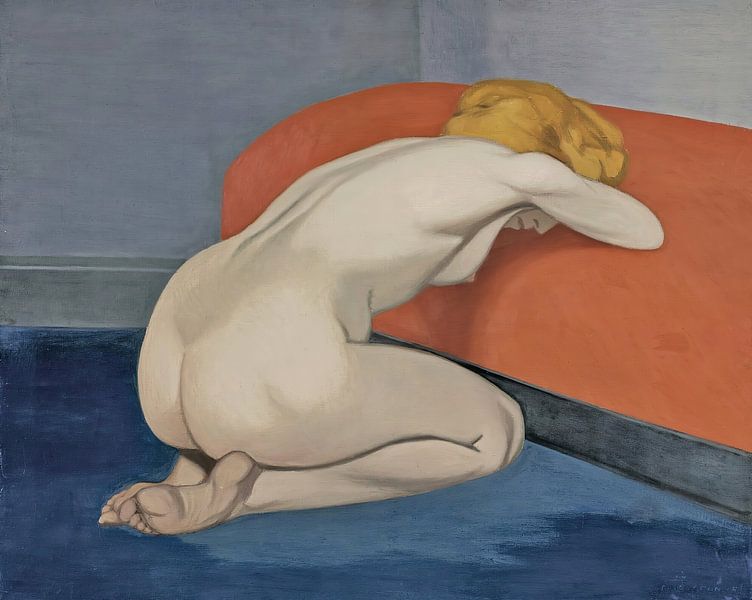 Félix Vallotton - Nackte Frau kniet vor einer roten Couch (1915) von Peter Balan