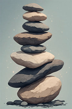Zen Balancing Stones Wall Art - Minimalist Rock Cairn Illustration - Serene Meditation Pebble Stack Poster for Yoga and Spa Decor