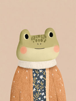 Verspielte Frosch-Porträtillustration – Gemütliches Cottagecore