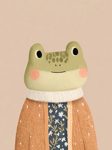 Verspielte Frosch-Porträtillustration – Gemütliches Cottagecore