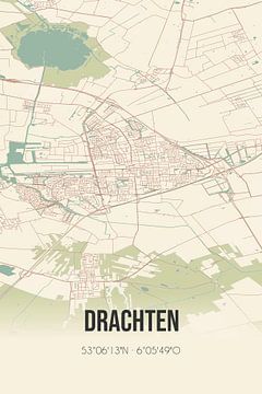 Vintage landkaart van Drachten (Fryslan) van Rezona