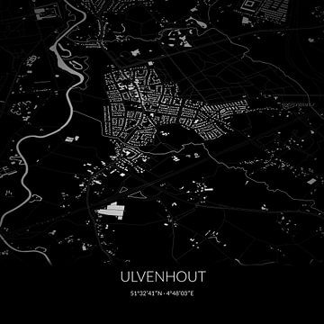 Zwart-witte landkaart van Ulvenhout, Noord-Brabant. van Rezona