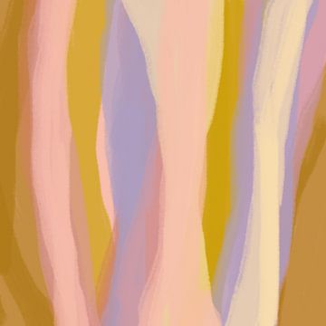 Modern abstract. Penseelstreken in okergeel, lila, roze, terra van Dina Dankers