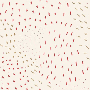 Linien, Punkte und Kreuze in Pastell und Neon in Rot und Ocker von Dina Dankers