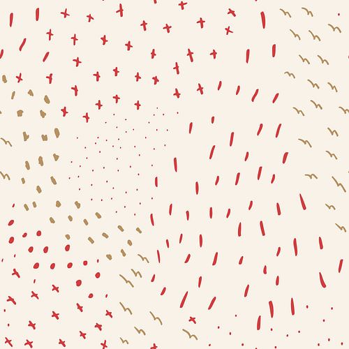 Lijnen, stippen en kruizen in pastel en neon in rood en oker