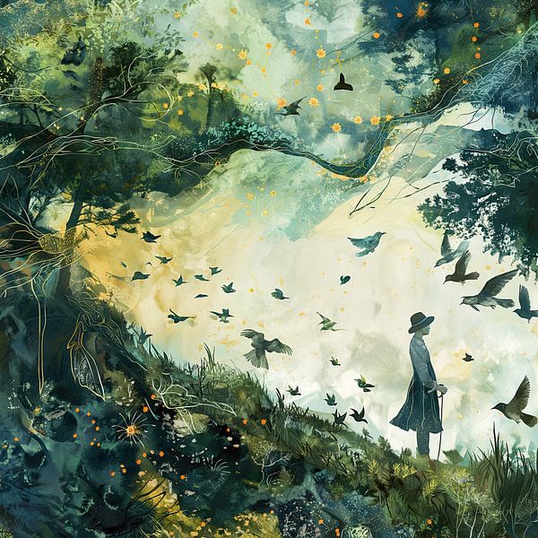 Magisch sprookjesbos vogeldroom van Mel Digital Art