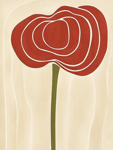 Bloem abstract in rood en beige