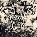 Ink art - stoere schotse hooglander in beige zwart 3 van 3 van Emiel de Lange thumbnail