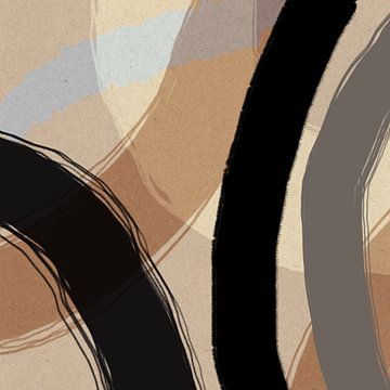 Abstracte cirkels in pastelbruin, grijs en zwart op beige van Dina Dankers