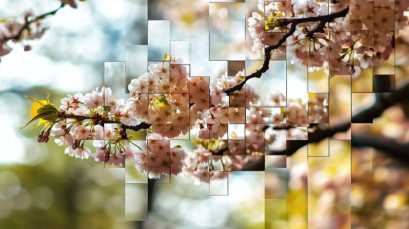 Fleurs de cerisier abstraites dans une mosaïque géométrique par Frank Heinz