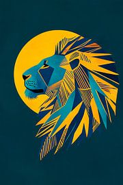 Lion profile in front of a golden moon background by Poster Art Shop
