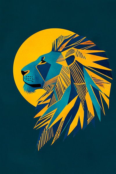 Löwenprofil vor goldenem Mondhintergrund von Poster Art Shop