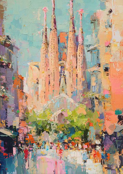 Sagrada Familia Barcelona en couleurs pastel par Niklas Maximilian