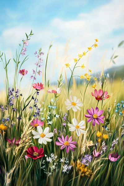 Bunte Wiesenblumen im Sonnenschein von Poster Art Shop