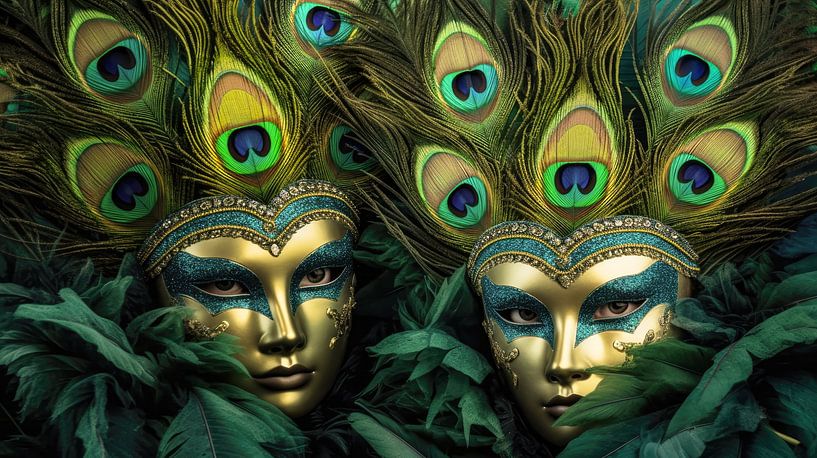 Peacock mask portrait by Vlindertuin-Art