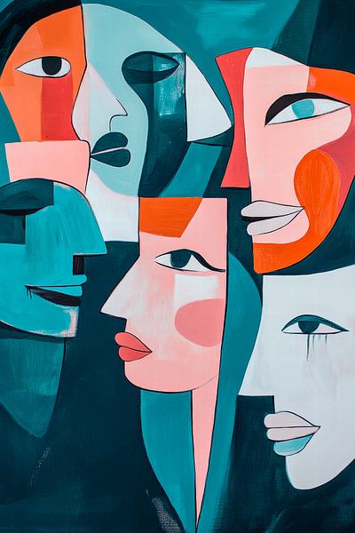 Abstracte gezichten in levendige kleuren van Poster Art Shop
