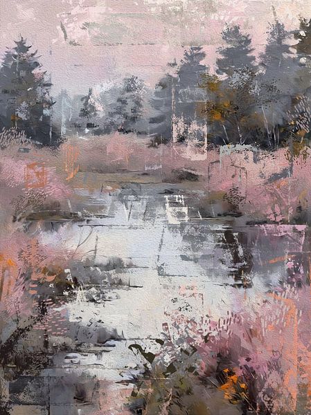 Semi abstract heide landschap met ven in naaldbos van Emiel de Lange