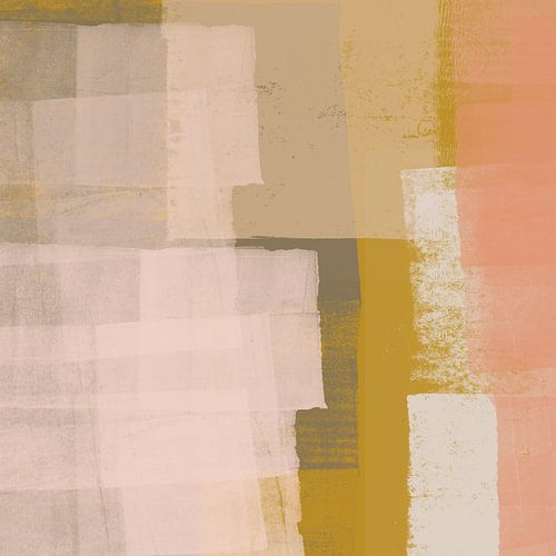 Peinture abstraite en ocre, blanc, rose, taupe III