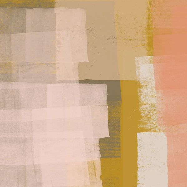 Abstract painting in ochre, white, pink, taupe III by Dina Dankers