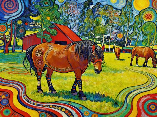 Gelukkige paarden in de wei