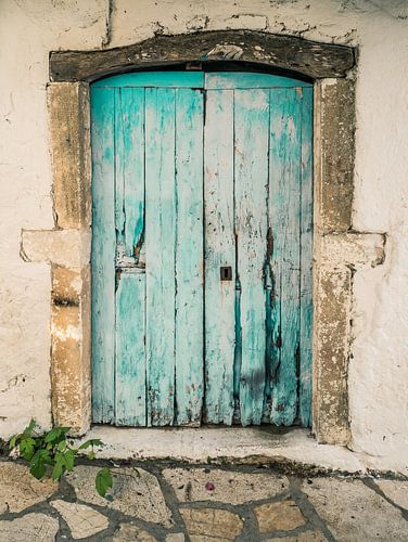 Oude Blauwe Turquoise Poort Deur in Griekenland