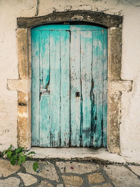 Ancient Blue Turquoise Gate Door in Greece by Art By Dominic