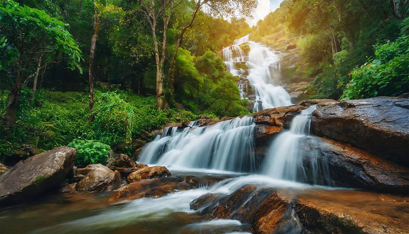 Chute d'eau avec soleil par Mustafa Kurnaz